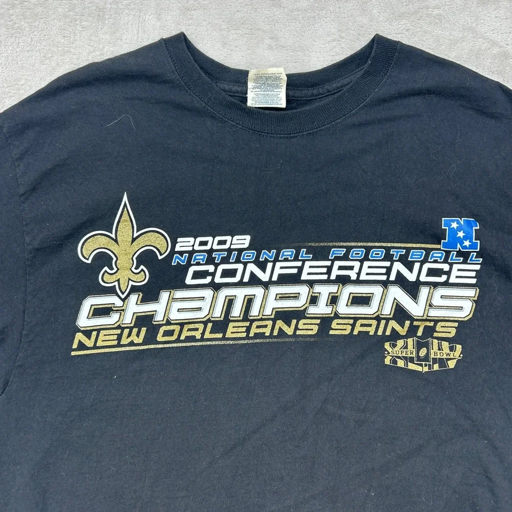 New Orleans Saints T-Shirt Mens Large Black 2009 NFC Champions Graphic NFL Y2K - Picture 2 of 10